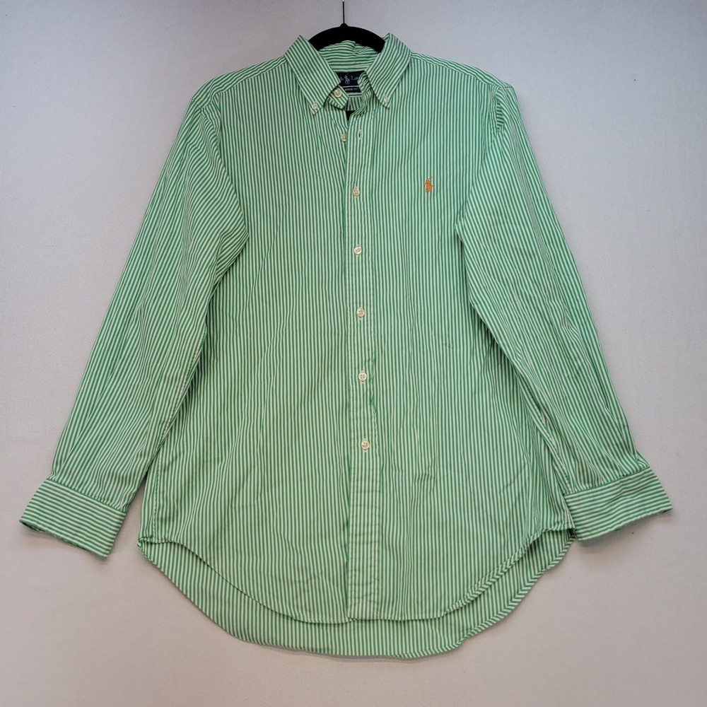 Ralph Lauren Button Down Shirt Mens 15.5 32/33 Green Striped Classic Fit Cotton